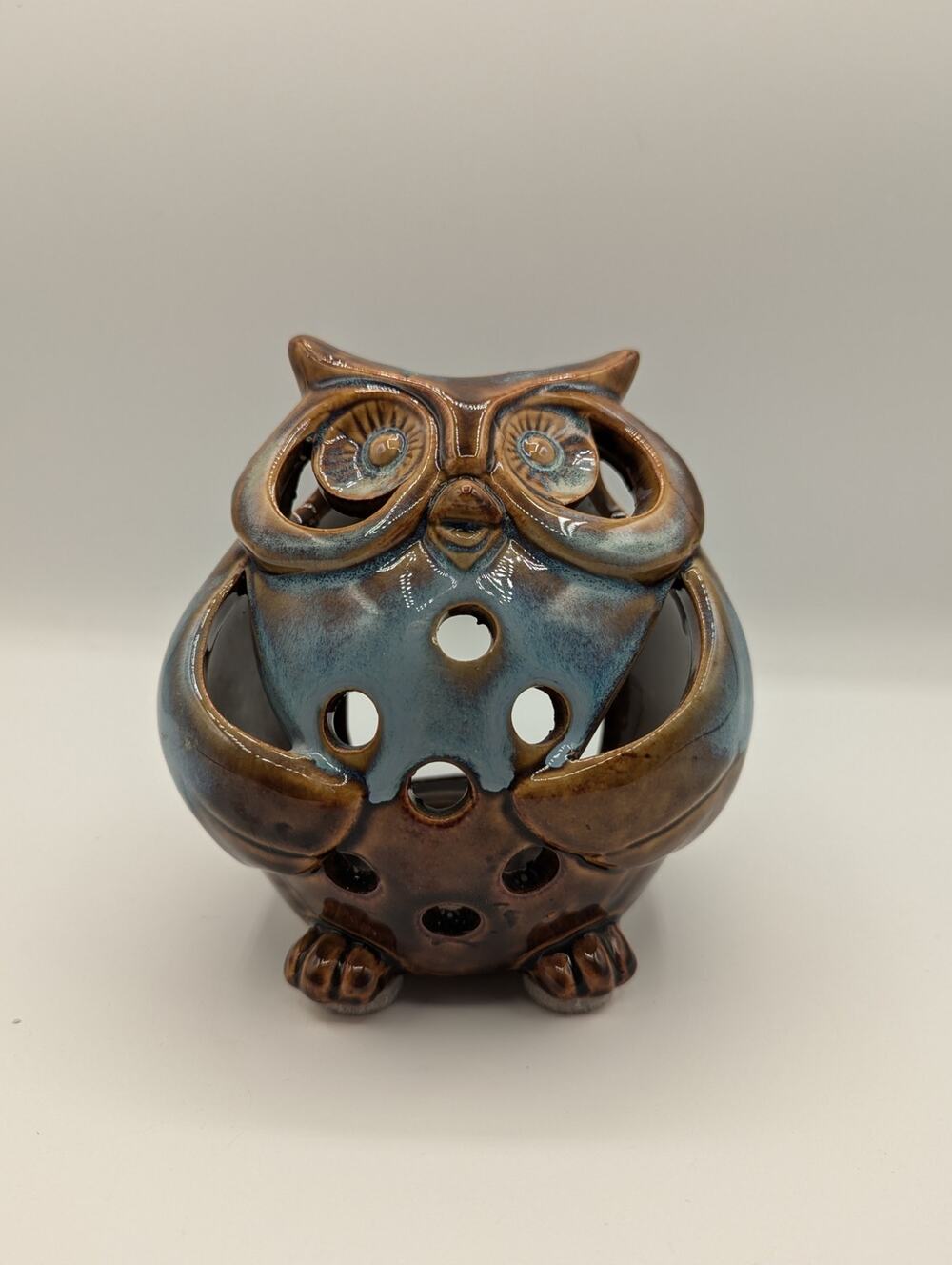 Pier 1 Imports Ceramic Glazed Owl Tealight Votive Candle Holder 5"